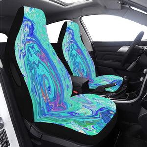 Car Seat Covers, Groovy Abstract Ocean Blue and Green Liquid Swirl