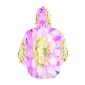 Hoodies for Women, Pretty Pink, White and Yellow Cactus Dahlia Macro
