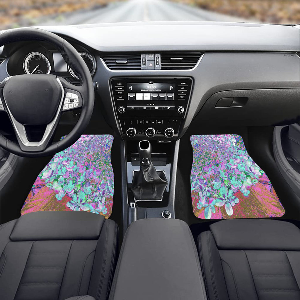 Car Floor Mats, Elegant Aqua and Purple Limelight Hydrangea Detail - Front Set of Two
