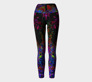 Artsy Yoga Leggings, Psychedelic Crimson Red and Black Garden Sunrise