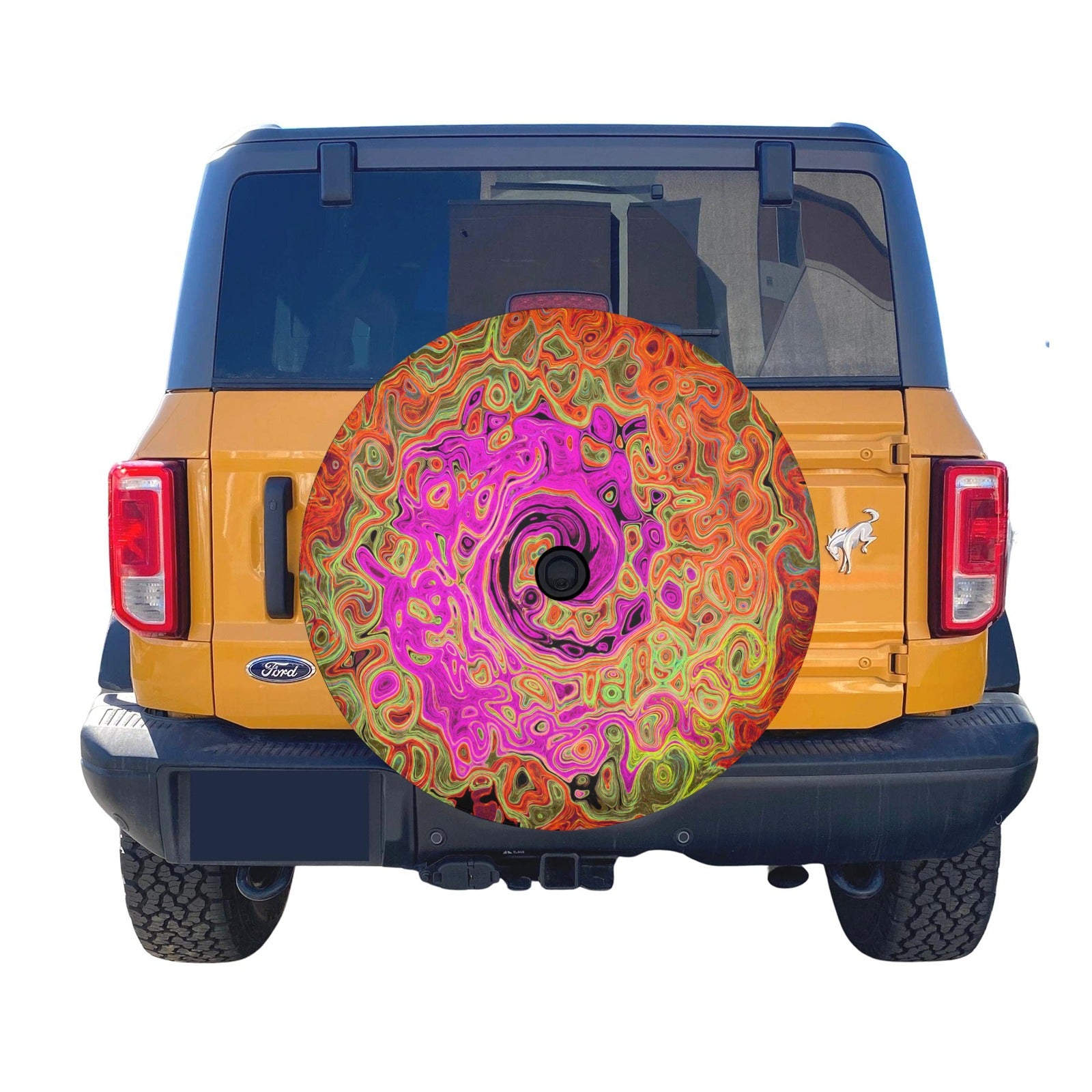 Spare Tire Cover With Backup Camera Hole - Hot Pink Groovy Abstract Retro Liquid Swirl - Small