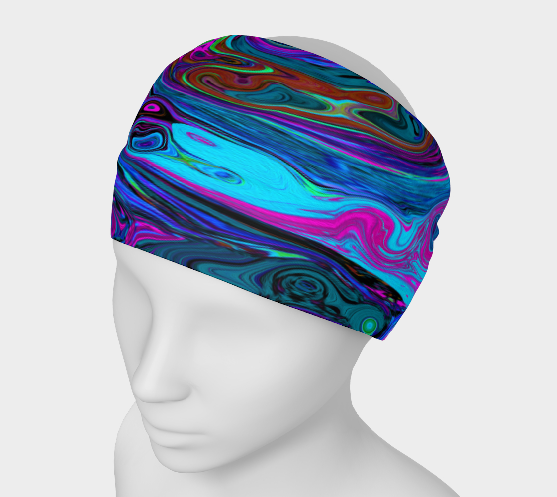 Headbands for Men and Women, Groovy Abstract Retro Blue and Purple Swirl
