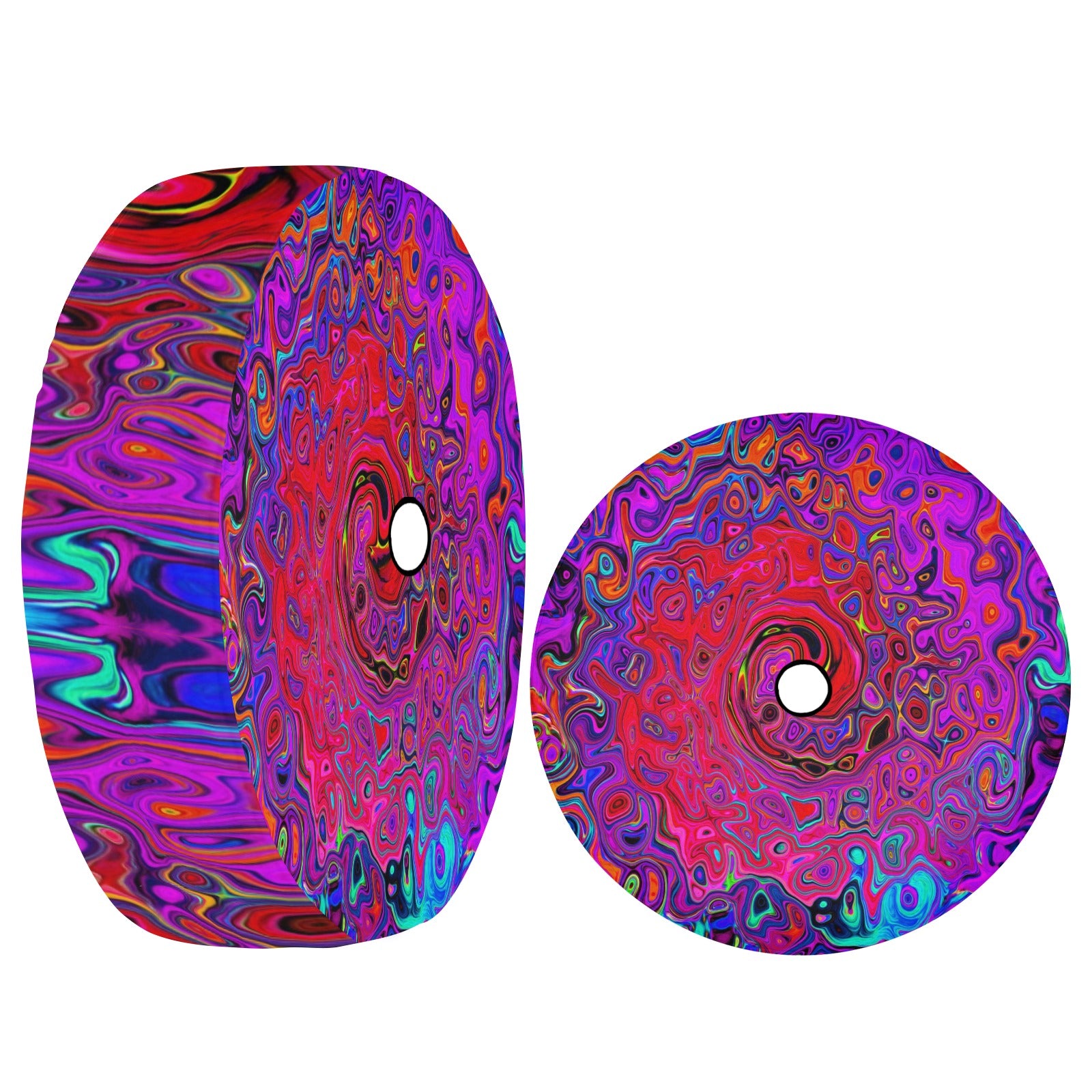 Spare Tire Cover with Backup Camera Hole - Trippy Red and Purple Abstract Retro Liquid Swirl - Medium
