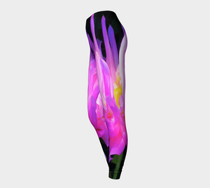 Artsy Floral Leggings for Women, Stunning Pink and Purple Cactus Dahlia