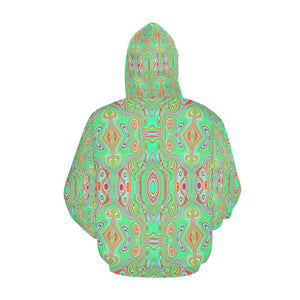 Hoodies for Women, Trippy Retro Orange and Lime Green Abstract Pattern