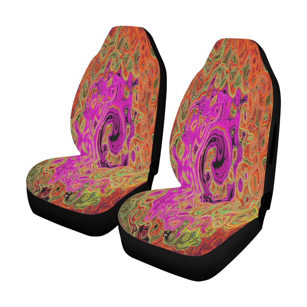 Car Seat Covers, Hot Pink Groovy Abstract Retro Liquid Swirl