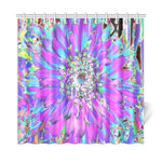 Shower Curtains, Trippy Abstract Aqua, Lime Green and Purple Dahlia - 72 x 72