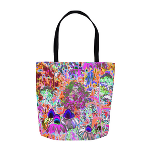 Tote Bags, Psychedelic Hot Pink and Lime Green Garden Flowers