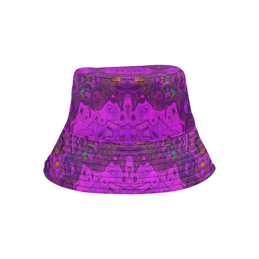 Bucket Hats, Abstract Magenta and Black Groovy Pattern