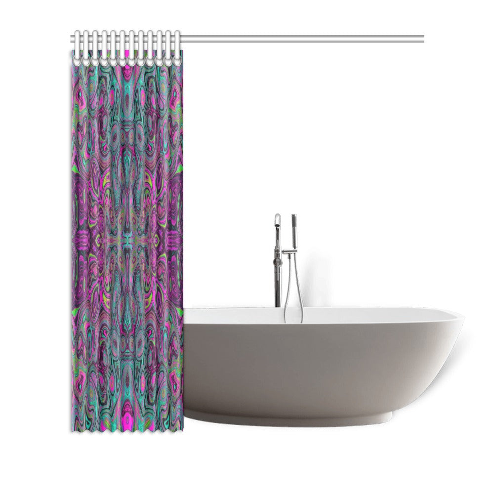 Shower Curtains, Abstract Magenta and Teal Blue Groovy Retro Pattern