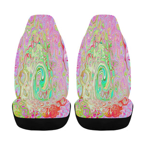 Car Seat Covers, Groovy Abstract Retro Pastel Green Liquid Swirl