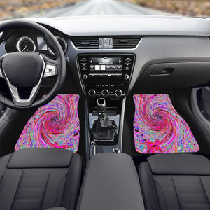 Car Floor Mats, Cool Abstract Retro Hot Pink and Red Floral Swirl - Front Set of Two