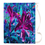 Large Laundry Bags, Purple and Hot Pink Abstract Oriental Lily Flowers
