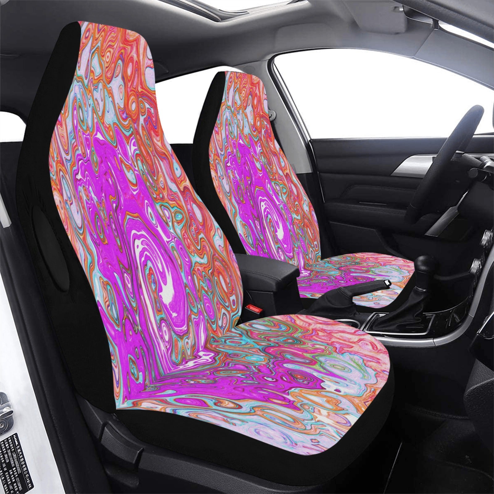 Car Seat Covers, Purple and Orange Groovy Abstract Retro Liquid Swirl
