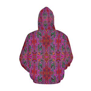 Hoodies for Women, Cool Trippy Magenta, Red and Green Wavy Pattern