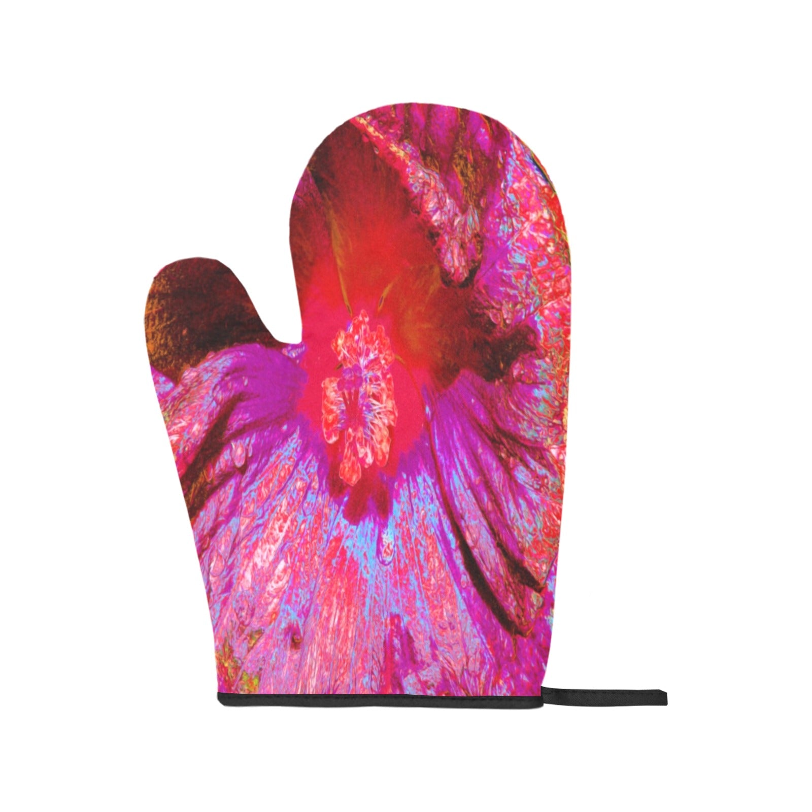 Oven Mitts and Pot Holders Set, Psychedelic Trippy Retro Red Hibiscus Flower
