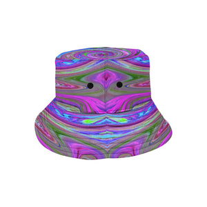 Bucket Hats, Colorful Magenta Swirl Retro Abstract Design