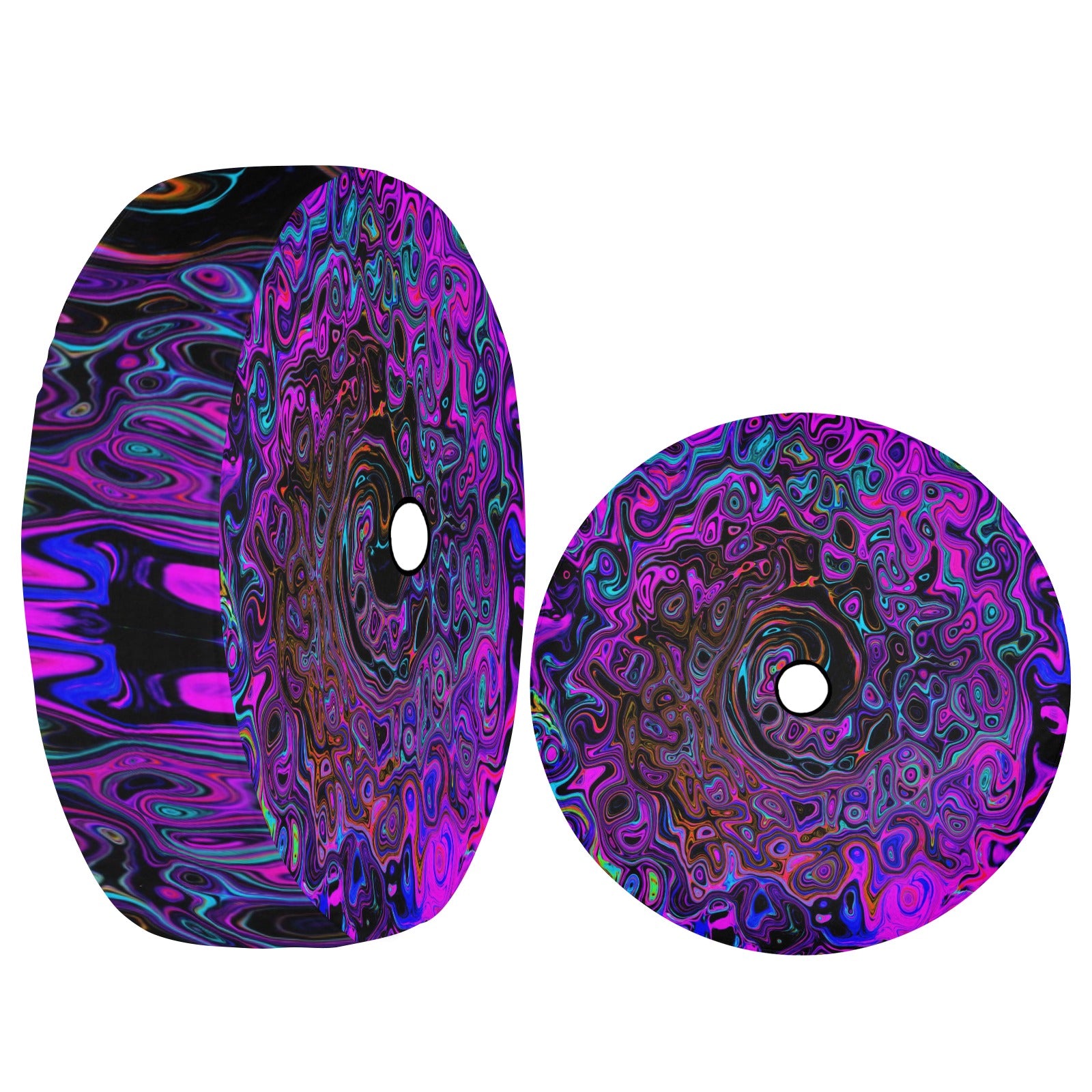 Spare Tire Cover with Backup Camera Hole - Trippy Black and Magenta Retro Liquid Swirl - Medium