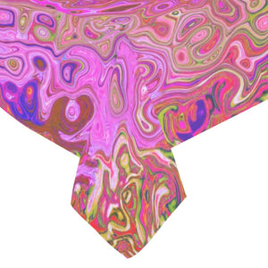 Tablecloths for Rectangular Tables, Hot Pink Marbled Colors Abstract Retro Swirl - 84 x 60"