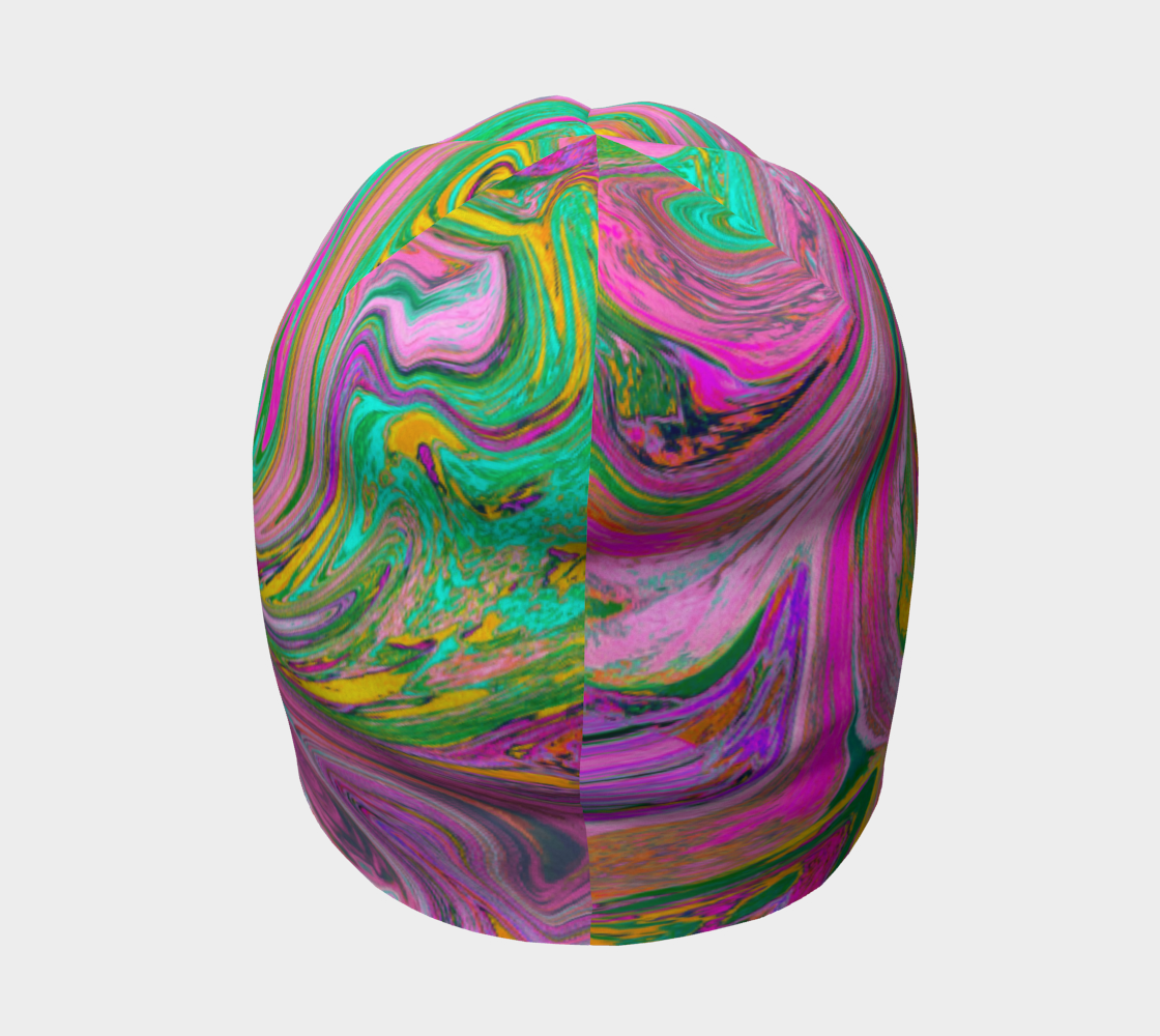 Beanie Hats, Groovy Abstract Retro Pink and Mint Green Swirl