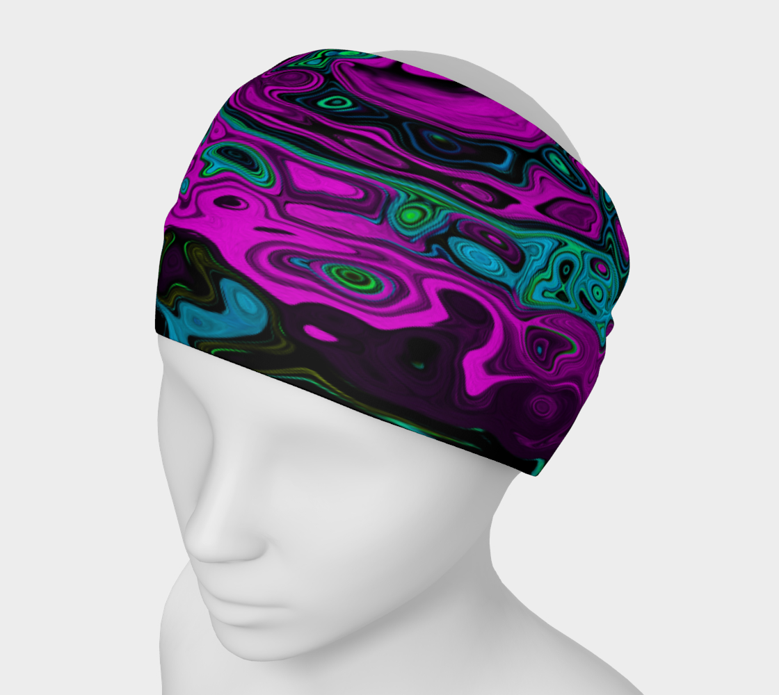 Wide Fabric Headband, Bold Magenta Abstract Groovy Liquid Art Swirl, Face Covering