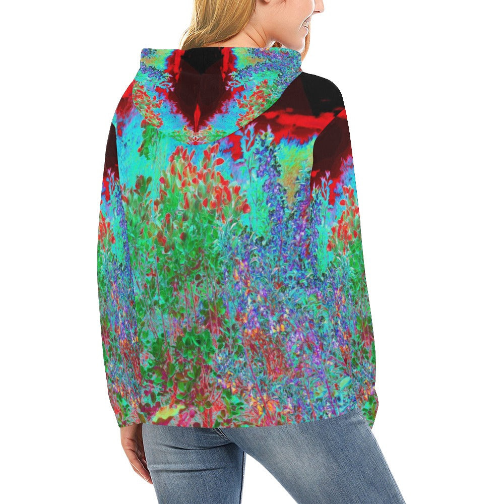 Hoodies for Women and Teens, Colorful Abstract Foliage Garden with Crimson Sunset