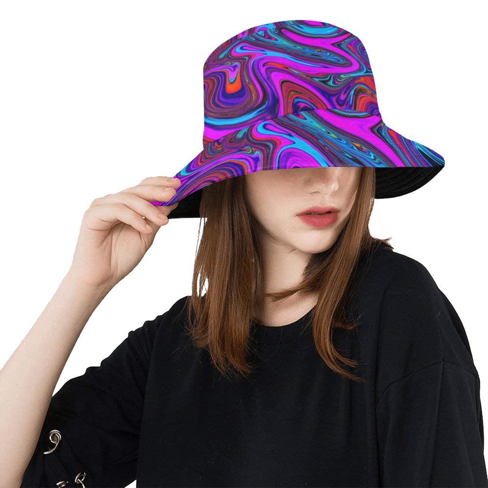 Bucket Hats, Marbled Magenta, Blue and Red Abstract Art