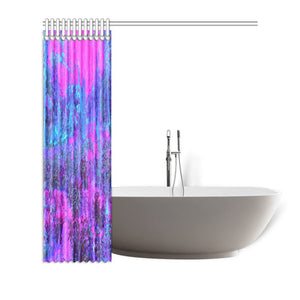 Shower Curtains, Trippy Hot Pink and Blue Impressionistic Landscape - 72 by 72