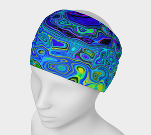 Wide Fabric Headbands, Trippy Violet Blue Abstract Retro Liquid Swirl