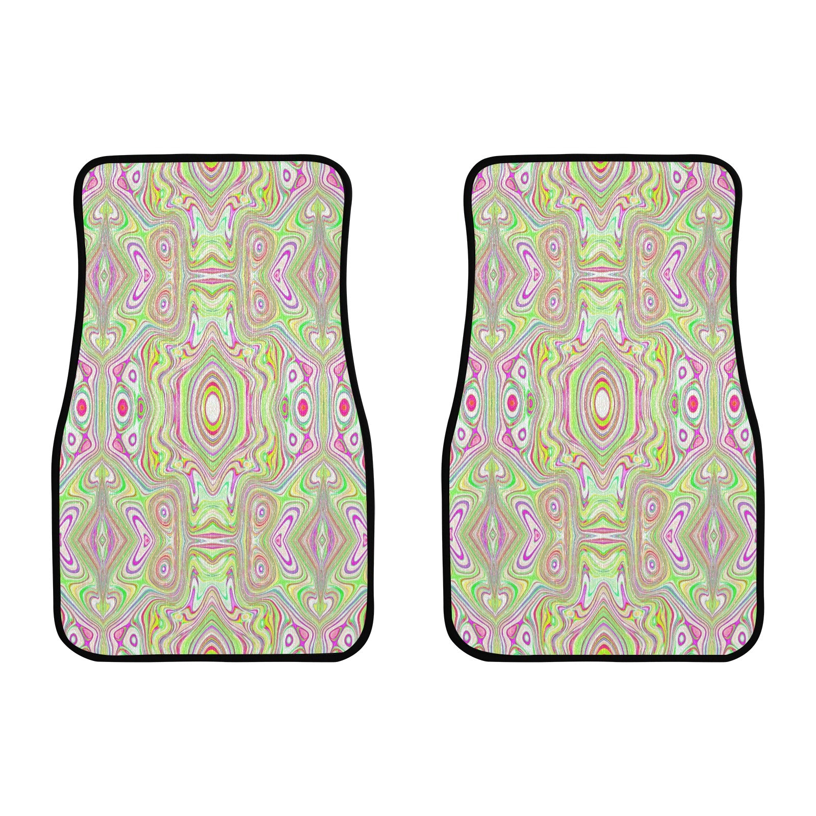 Car Floor Mats, Trippy Retro Pink and Lime Green Abstract Pattern - Front Set of 2