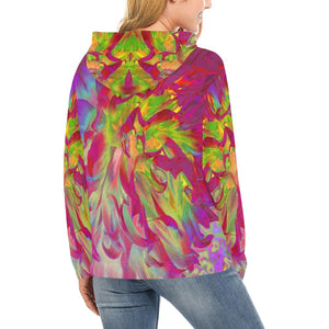 Hoodies for Women, Psychedelic Magenta and Yellow Dahlia Flower