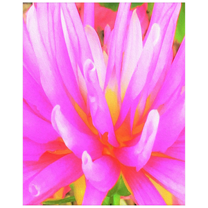 Posters, Fiery Hot Pink and Yellow Cactus Dahlia Flower - Vertical