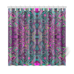 Shower Curtains, Abstract Magenta and Teal Blue Groovy Retro Pattern