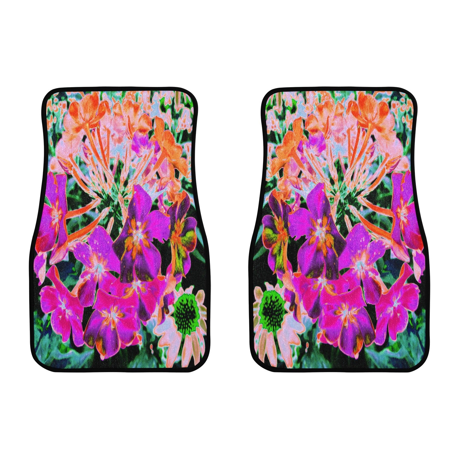 Car Floor Mats - Blooming Abstract Magenta and Orange Flower - Front Set of 2