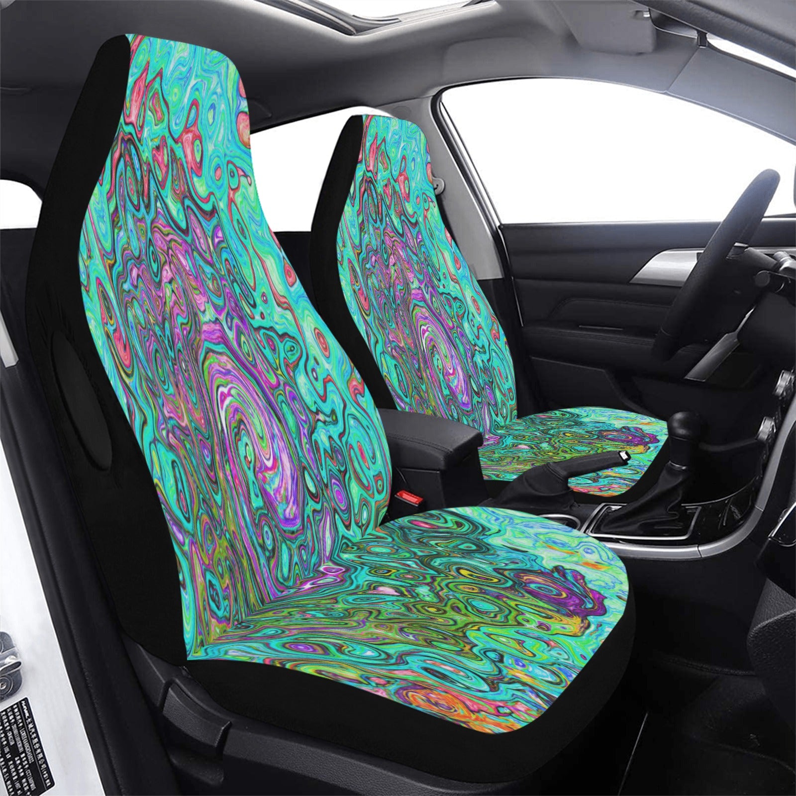 Car Seat Covers, Aquamarine Groovy Abstract Retro Liquid Swirl