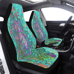 Car Seat Covers, Aquamarine Groovy Abstract Retro Liquid Swirl