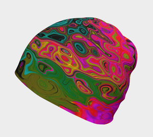 Beanie Hats, Trippy Turquoise Abstract Retro Liquid Swirl