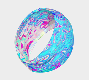 Wide Fabric Headband, Groovy Abstract Retro Robin's Egg Blue Liquid Swirl, Face Covering