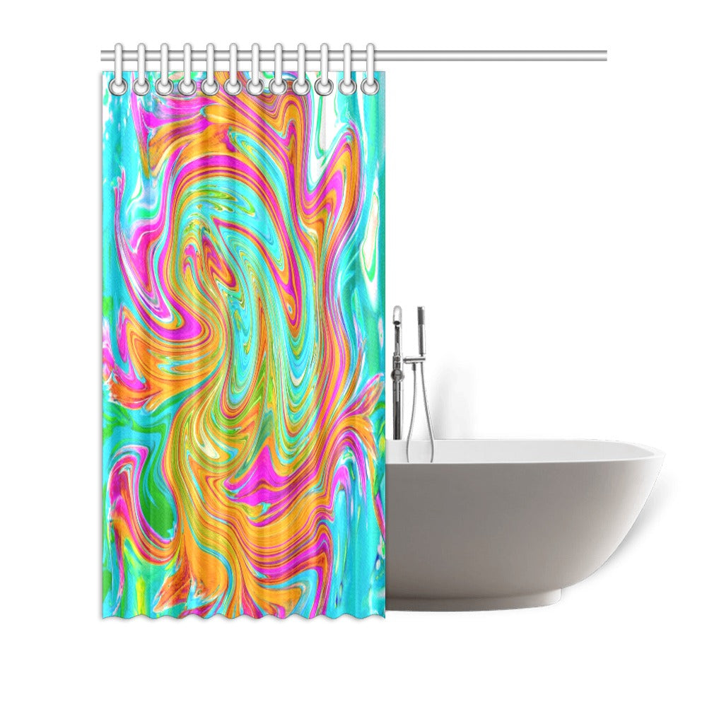 Shower Curtains, Blue, Orange and Hot Pink Groovy Abstract Retro Art - 72 by 72"