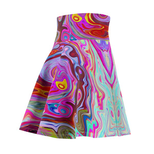 Skater Skirt, Groovy Abstract Retro Hot Pink and Blue Swirl