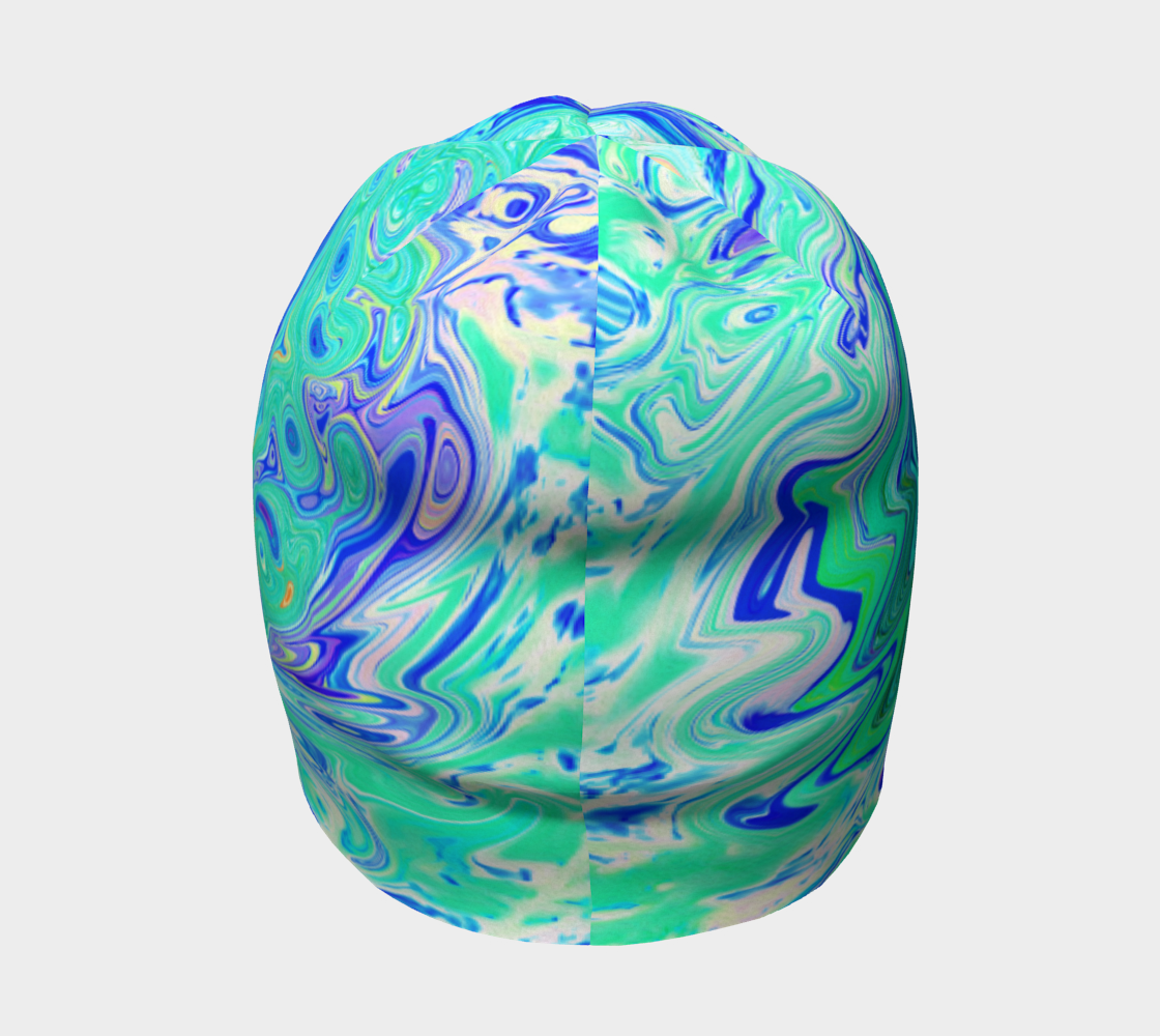 Beanie Hats, Groovy Abstract Ocean Blue and Green Liquid Swirl