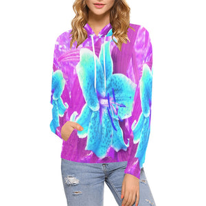 Hoodies for Women, Pretty Aqua Blue Stargazer Lily on Purple