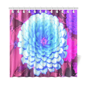 Shower Curtain, Pretty Blue Zinnia in the Purple Summer Garden