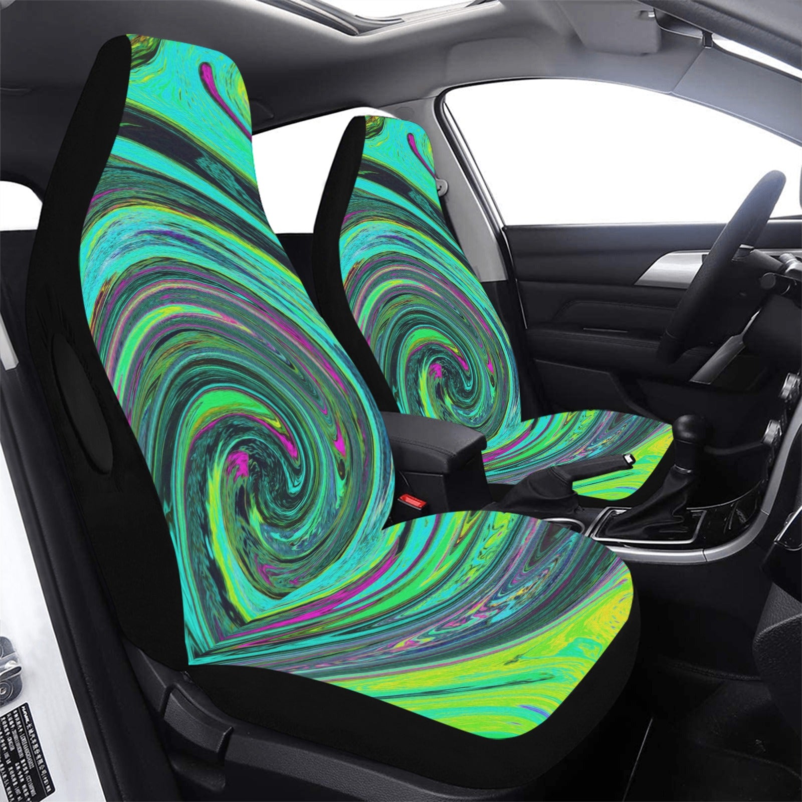 Car Seat Covers, Groovy Abstract Retro Green and Magenta Swirl