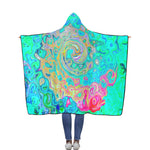 Hooded Blankets for Men, Groovy Abstract Retro Rainbow Liquid Swirl