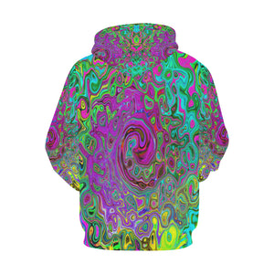 Hoodies for Women, Groovy Purple Abstract Retro Liquid Swirl