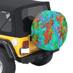 Spare Tire Covers, Aqua Tropical with Yellow and Orange Flowers - Large