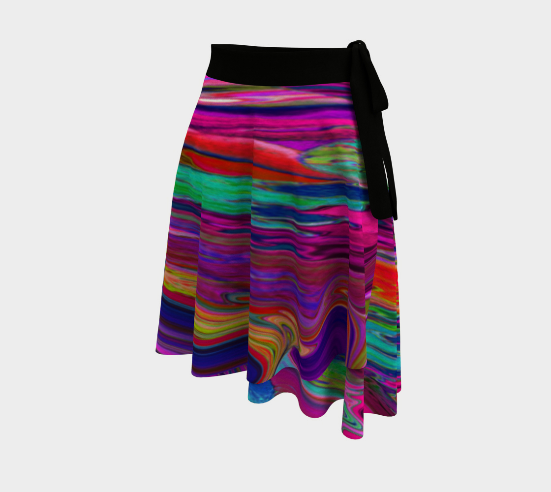 Artsy Wrap Skirt, Groovy Abstract Retro Magenta Dark Rainbow Swirl