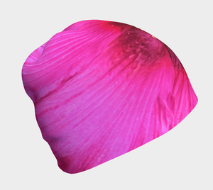 Beanie Hat, Deep Pink and Crimson Hibiscus Flower Macro
