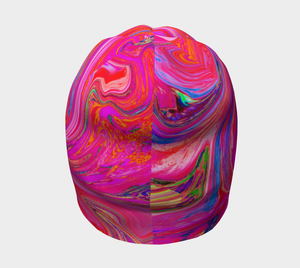 Beanie Hats, Groovy Abstract Retro Red and Magenta Swirl